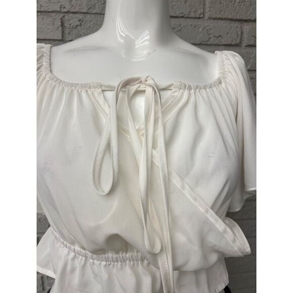 Shein Women White Flutter Sleeve Crop Top Size 6 - Picture 5 of 7